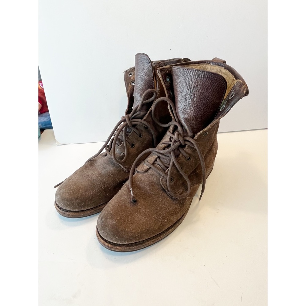 Frye Leather Suede Brown Lace Up Combat Boots